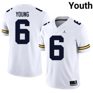 White U of M Jordan Young Official College Football #6 Youth Jerseys 852440-507