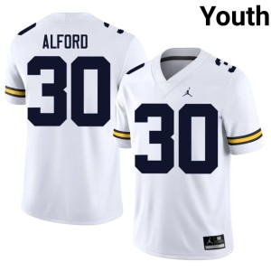 White Official #30 College Football Michigan Youth Max Alford Jersey 172119-740