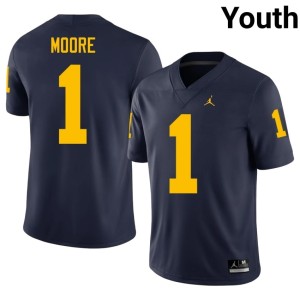 Navy #1 Rod Moore College Football UMich Youth Official Jersey 486976-406