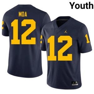 Navy University Salesi Moa Youth #12 College Football Michigan Jersey 102021-748